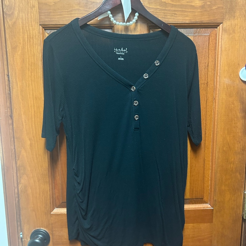 Isabel Maternity Black Buttoned Short Sleeve Top